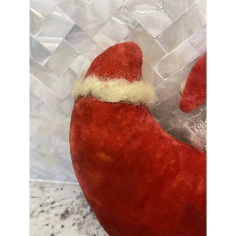 Rare Vintage Santa Claus MCM Cloth Velvet? Lace? Pillow‎ Christmas Moon Angel